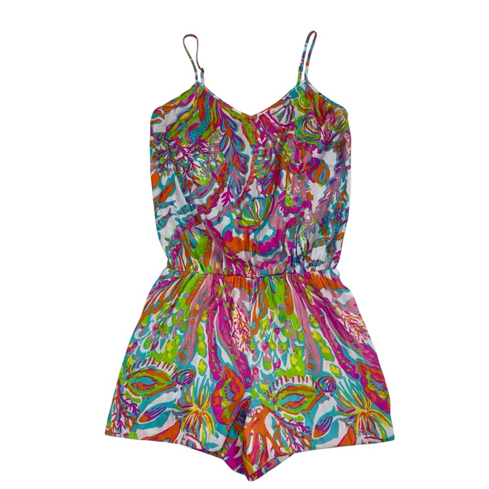 Lilly Pulitzer Deanna Romper Pink Orange Blue Seashell Size‎ XS *No Belt*